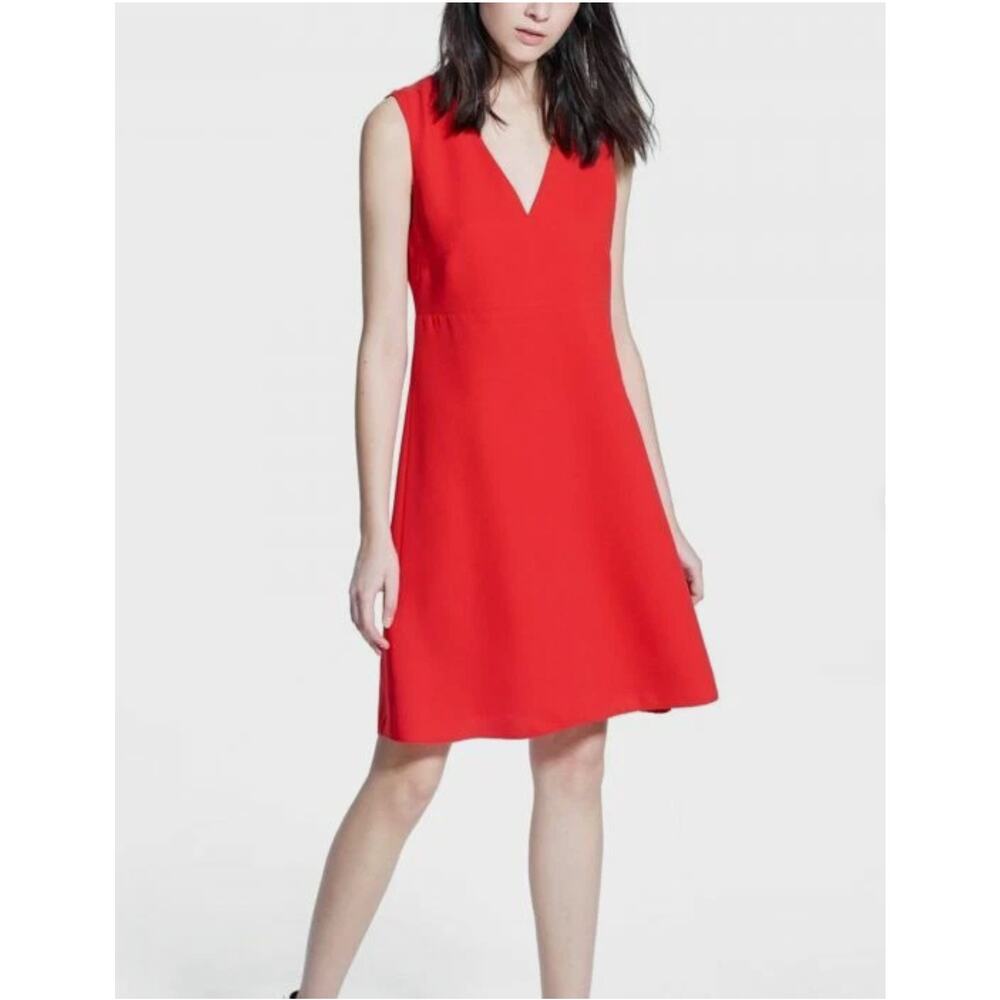 Mango Basics V-Neck‎ Intense Red A-Line Dress Size 2 career holiday
